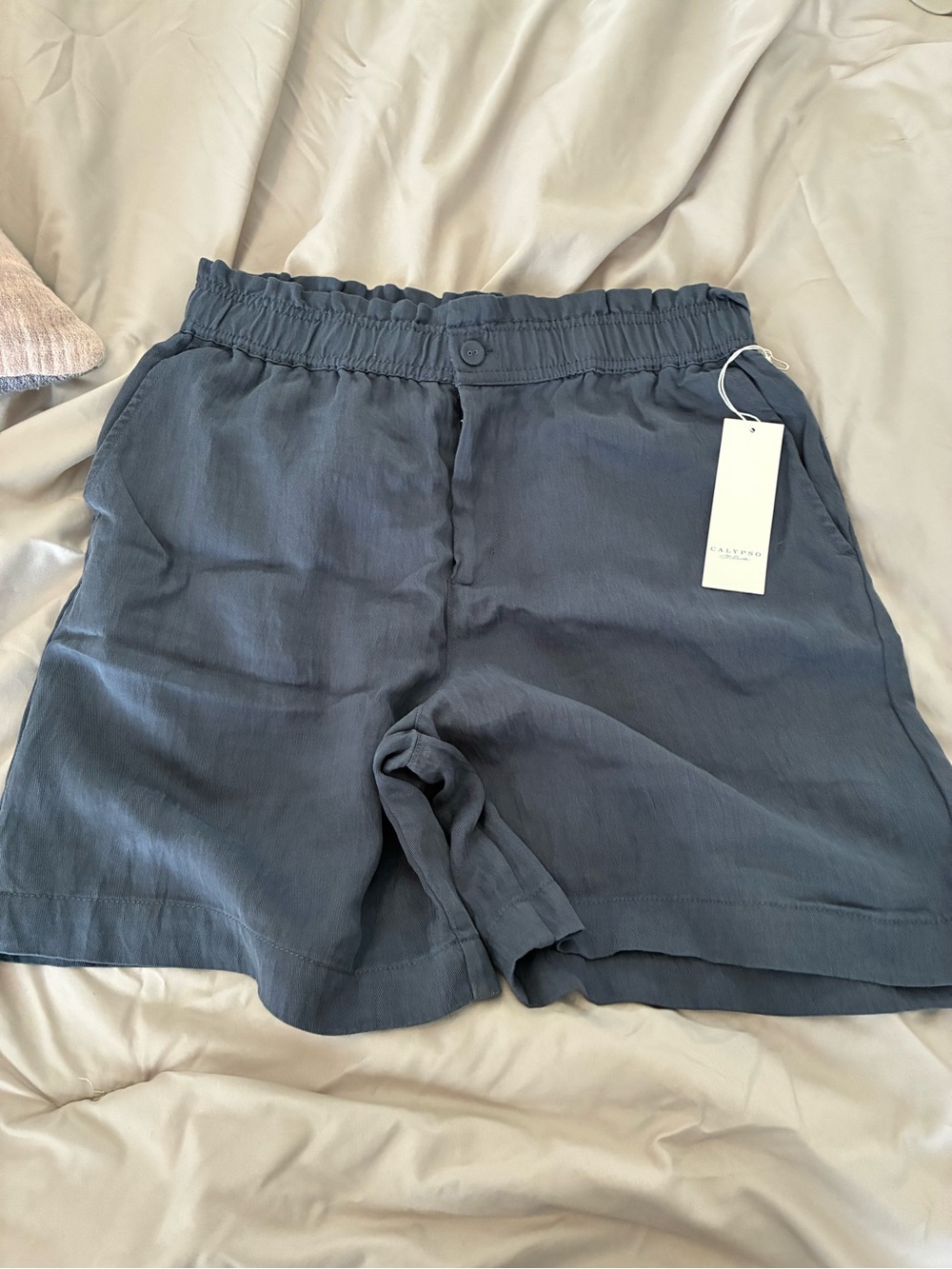Calypso St. Barth Relaxed Slate Blue Elastic-Waist Shorts